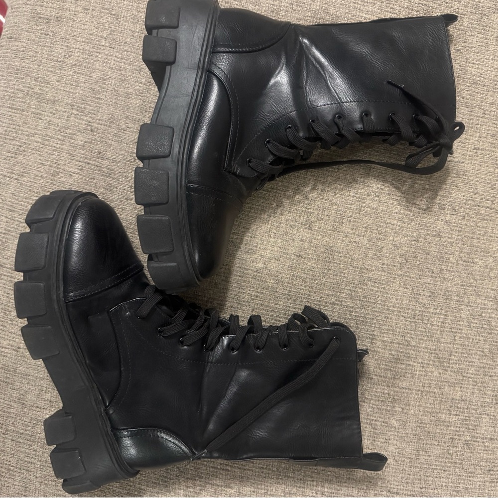 Chunky Black Lace-Up Combat Boots